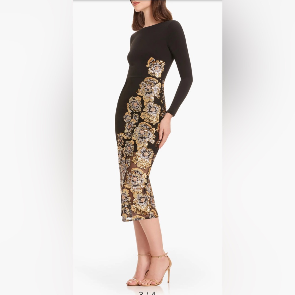 Dress The Population Mara Sequin Long Sleeve Midi Dress